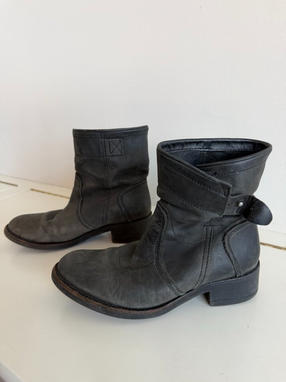 PLDM by Palladium Black Leather Moto Ankle Boots Size 38 Paris